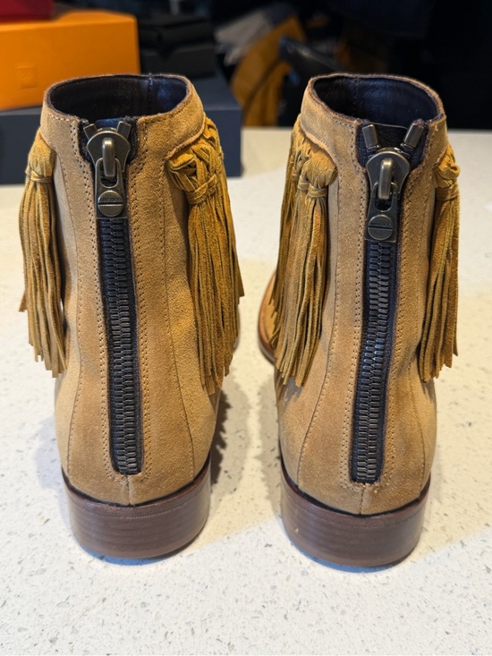 Jimmy choo Men\'s Suede Fringe Ankle Boots in Tan back zip main image 6